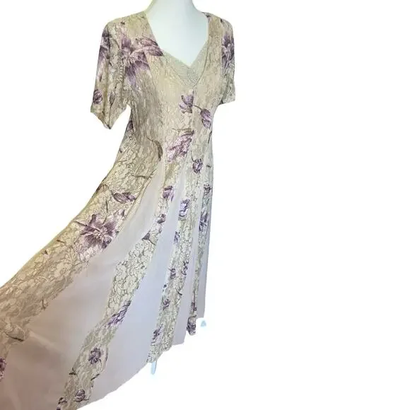 Vintage Starina Floral Lace Panel Dress Size Small - Picture 2 of 6